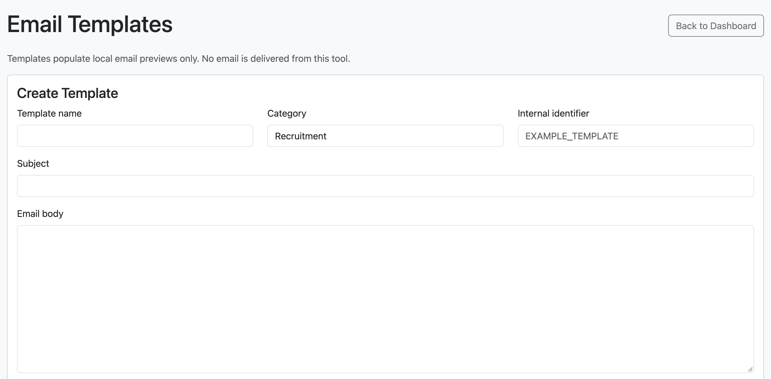 Candidate outreach email templates in CauLingo’s internal linguist management system